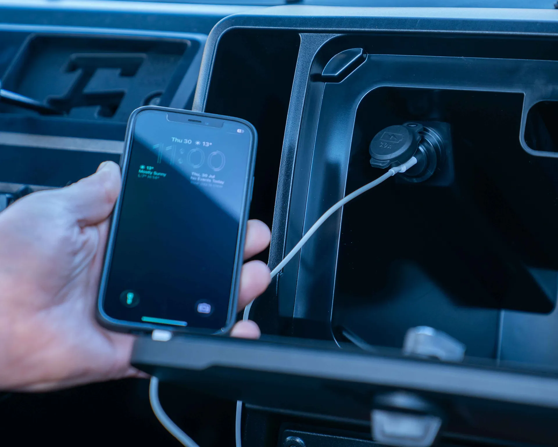 Honda Pioneer 1000 in-cab USB-C charging port